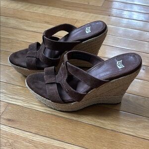 UGG Brown Wedge Sandals with Strappy Design